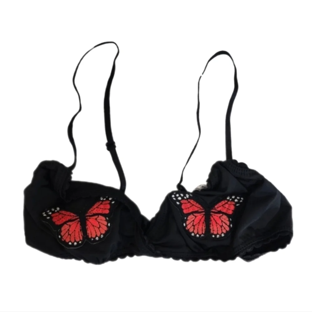 Urban Outfitters Butterfly Applique Bra Black Size S - Picture 2 of 7